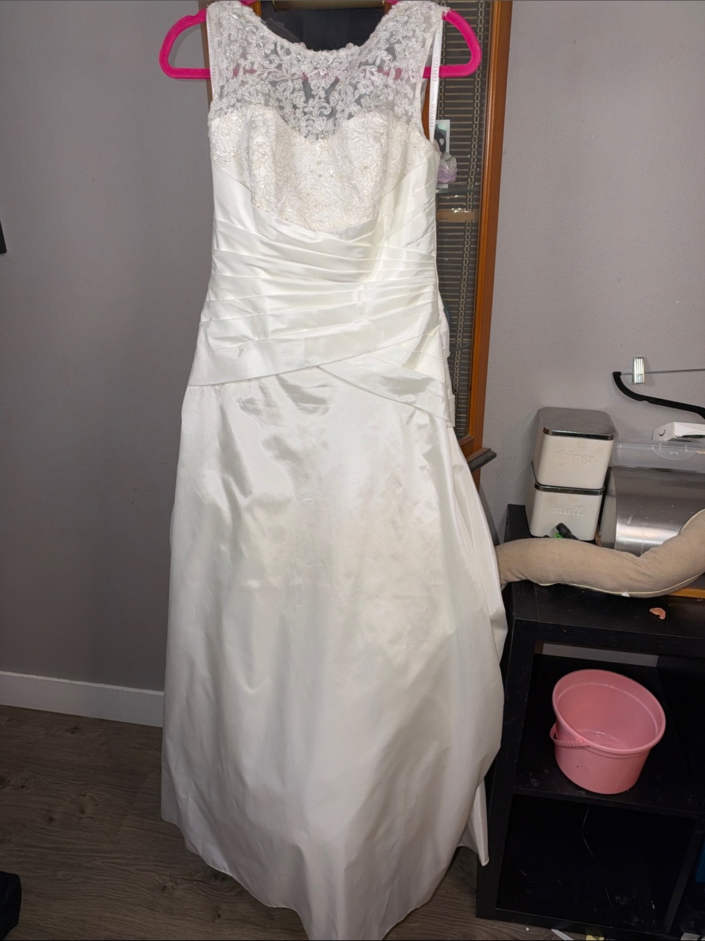 David's Bridal Ivory Lace Bodice A-Line Wedding Dress